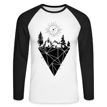 Geometrische Landschaft - Unisex Baseballshirt langarm - Weiß/Schwarz - Vorne - Nik (191cm)