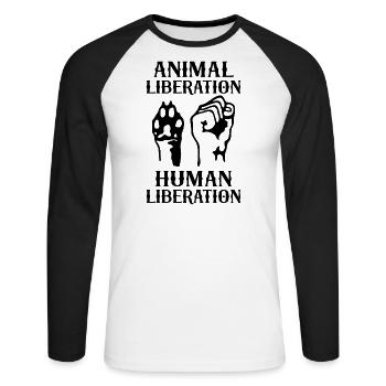 Libération animale Libération humaine - T-shirt baseball manches longues Homme - blanc/noir - Devant - Nik (191cm)