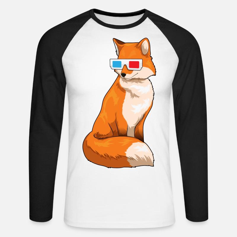 Fuchs Brille - Unisex Baseballshirt langarm - Weiß/Schwarz