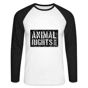 ANIMAL RIGHTS NOW VEGAN - Unisex Baseballshirt langarm - Weiß/Schwarz - Vorne - Nik (191cm)
