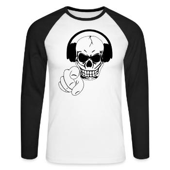 Crâne - T-shirt baseball manches longues Homme - blanc/noir - Devant - Nik (191cm)