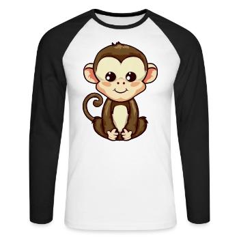 Singe assis, méditant et relaxant - T-shirt baseball manches longues Homme - blanc/noir - Devant - Nik (191cm)