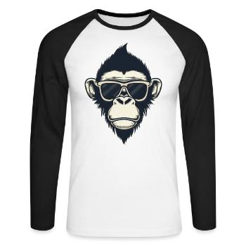 affe kopf sonnenbrille cool haare Frisur - Unisex Baseballshirt langarm - Weiß/Schwarz - Vorne - Nik (191cm)