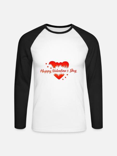 Saint-Valentin Cœurs rouges - T-shirt baseball manches longues Homme - blanc/noir