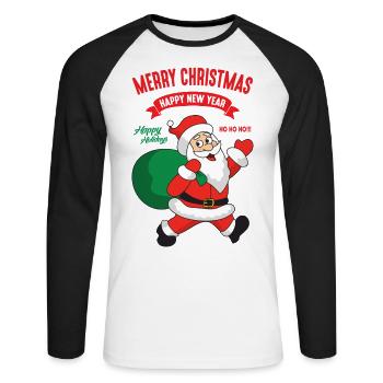 Père noël noël noël père noël - T-shirt baseball manches longues Homme - blanc/noir - Devant - Nik (191cm)