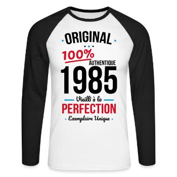 Anniversaire 40 ans - Original 1985 - T-shirt baseball manches longues Homme - blanc/noir - Devant - Nik (191cm)