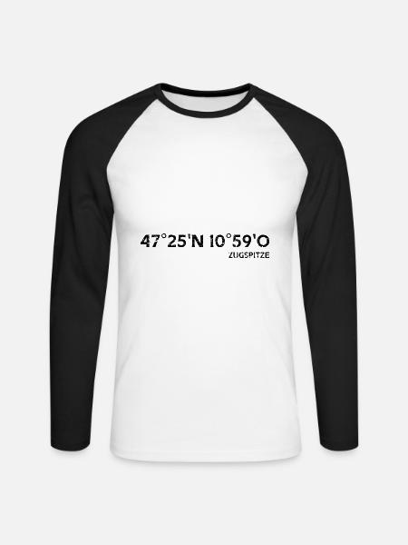 Zugspitze coordonnées sommet - T-shirt baseball manches longues Homme - blanc/noir