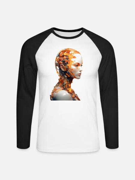 Portrait eines weiblichen Androiden - Unisex Baseballshirt langarm - Weiß/Schwarz