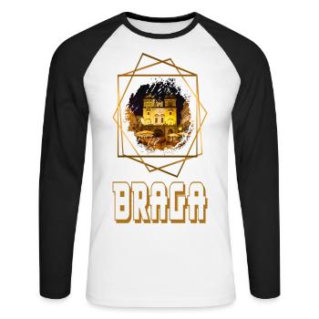 Braga, Portugal, ville, horizons, maison, amour - T-shirt baseball manches longues Homme - blanc/noir - Devant - Nik (191cm)