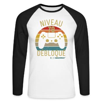 NIVEAU 79 DÉBLOQUÉ - T-shirt baseball manches longues Homme - blanc/noir - Devant - Nik (191cm)