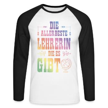 Allerbeste Lehrerin - Unisex Baseballshirt langarm - Weiß/Schwarz - Vorne - Nik (191cm)