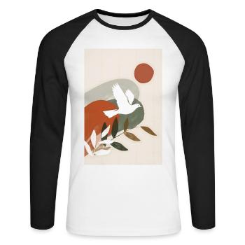 Boho colombe art mural, téléchargement numérique, moderne - T-shirt baseball manches longues Homme - blanc/noir - Devant - Nik (191cm)