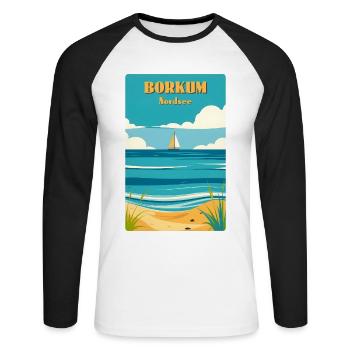 Borkum - Unisex Baseballshirt langarm - Weiß/Schwarz - Vorne - Nik (191cm)