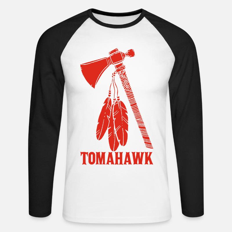 roter Tomahawk - Unisex Baseballshirt langarm - Weiß/Schwarz