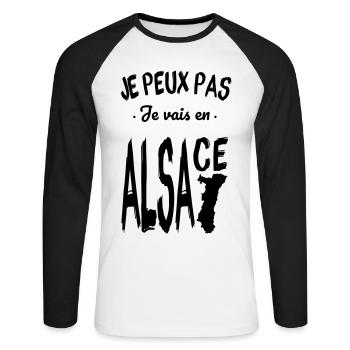 Je peux pas je vais en Alsace - T-shirt baseball manches longues Homme - blanc/noir - Devant - Nik (191cm)