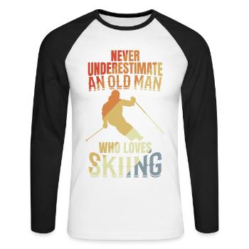 Ne sous-estimez jamais un vieux skieur - T-shirt baseball manches longues Homme - blanc/noir - Devant - Nik (191cm)
