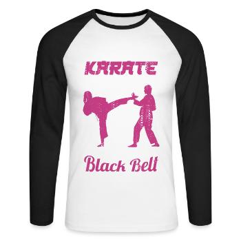 Karate girl with black belt - Unisex Long Sleeve Baseball T-Shirt - white/black - Front - Nik (191cm)