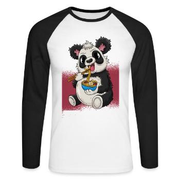 Panda Ramen Japanese Food - Unisex Long Sleeve Baseball T-Shirt - white/black - Front - Nik (191cm)
