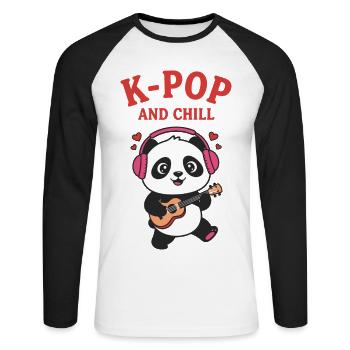 Adoration de la musique coréenne K-Pop et Chill Panda - T-shirt baseball manches longues Homme - blanc/noir - Devant - Nik (191cm)