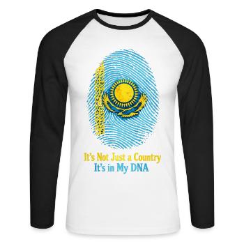 Empreinte génétique Kazakhstan - Drapeau Proud Roots - T-shirt baseball manches longues Homme - blanc/noir - Devant - Nik (191cm)