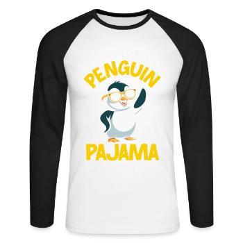 Pingouin mignon - Cadeau pour l’amoureux des manchots - T-shirt baseball manches longues Homme - blanc/noir - Devant - Nik (191cm)