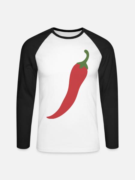 Chilischote Lebensmittel Illustration Geschenkidee - Unisex Baseballshirt langarm - Weiß/Schwarz
