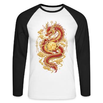 Chinesischer Drache – Sternzeichen Tierhoroskop - Unisex Baseballshirt langarm - Weiß/Schwarz - Vorne - Nik (191cm)