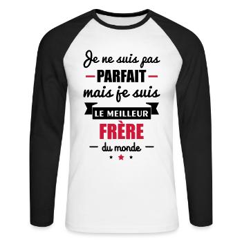 Pas parfait meilleur frère du monde - T-shirt baseball manches longues Homme - blanc/noir - Devant - Nik (191cm)