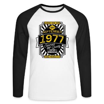 1977 SEPTEMBER - T-shirt baseball manches longues Homme - blanc/noir - Devant - Nik (191cm)