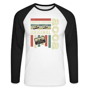 Millésime 2002 - citation d’anniversaire rétro 2002 - T-shirt baseball manches longues Homme - blanc/noir - Devant - Nik (191cm)