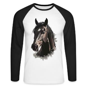 Pferd - Unisex Baseballshirt langarm - Weiß/Schwarz - Vorne - Nik (191cm)