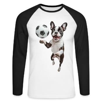 Boston Terrier - Unisex Baseballshirt langarm - Weiß/Schwarz - Vorne - Nik (191cm)