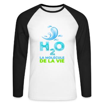 l'eau, la Molecule de la vie - T-shirt baseball manches longues Homme - blanc/noir - Devant - Nik (191cm)