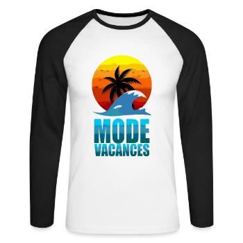 Mode Vacances - T-shirt baseball manches longues Homme - blanc/noir - Devant - Nik (191cm)