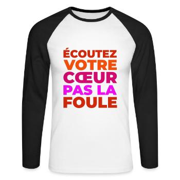Écoutez votre coeur - T-shirt baseball manches longues Homme - blanc/noir - Devant - Nik (191cm)
