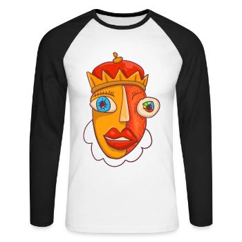 Abstaract König Karikatur - Unisex Baseballshirt langarm - Weiß/Schwarz - Vorne - Nik (191cm)