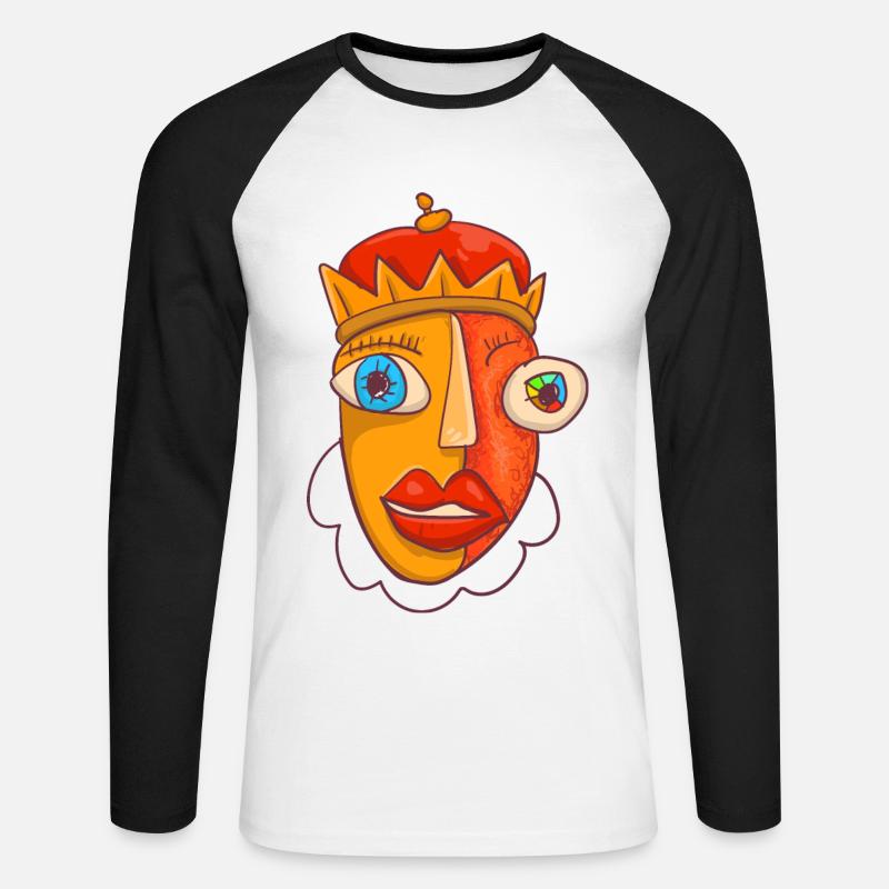 Abstaract König Karikatur - Unisex Baseballshirt langarm - Weiß/Schwarz