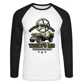 Legendärer Willis MB Us Army Truck ww2 - Unisex Baseballshirt langarm - Weiß/Schwarz - Vorne - Nik (191cm)