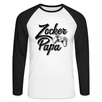 Zockerpapa - Unisex Baseballshirt langarm - Weiß/Schwarz - Vorne - Nik (191cm)