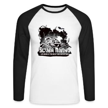 Plongée sous-marine Turtle Reef Fin de la zone de confort - T-shirt baseball manches longues Homme - blanc/noir - Devant - Nik (191cm)