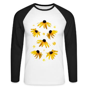 Fleurs jaunes d’échinacée - T-shirt baseball manches longues Homme - blanc/noir - Devant - Nik (191cm)