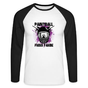 Paintball - Friss Farbe - Unisex Baseballshirt langarm - Weiß/Schwarz - Vorne - Nik (191cm)