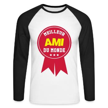 Meilleur ami du monde - T-shirt baseball manches longues Homme - blanc/noir - Devant - Nik (191cm)