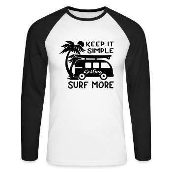 Keep It Simple Surf More - Unisex Baseballshirt langarm - Weiß/Schwarz - Vorne - Nik (191cm)