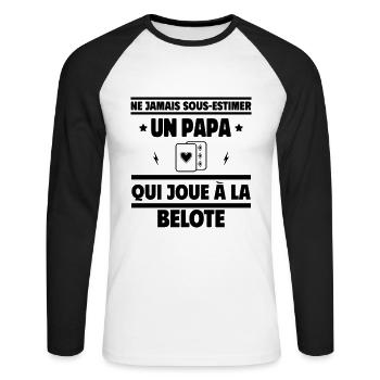 un papa qui joue à la belote - T-shirt baseball manches longues Homme - blanc/noir - Devant - Nik (191cm)