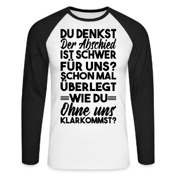 Abschiedsgeschenk Kollegen Jobwechsel - Unisex Baseballshirt langarm - Weiß/Schwarz - Vorne - Nik (191cm)