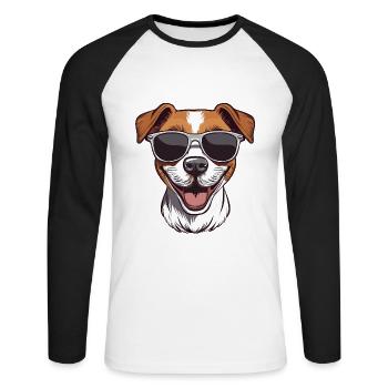 Cool happy Jack Russel Terrier avec des lunettes de soleil - T-shirt baseball manches longues Homme - blanc/noir - Devant - Nik (191cm)