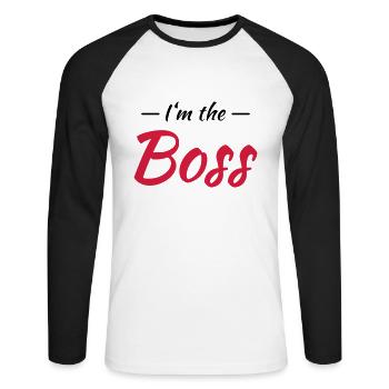 I'm the boss - Unisex Baseballshirt langarm - Weiß/Schwarz - Vorne - Nik (191cm)