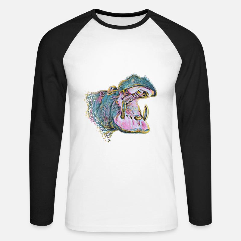 Nilpferd - Unisex Baseballshirt langarm - Weiß/Schwarz