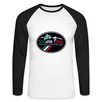 Stelvio Pass Sticker T Shirt Design 03 - Unisex Baseballshirt langarm - Weiß/Schwarz - Vorne - Nik (191cm)
